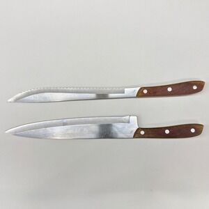 Vintage Kitchen Delite Stainless Steel Knife Set Japan Wood Handle 2 Piece